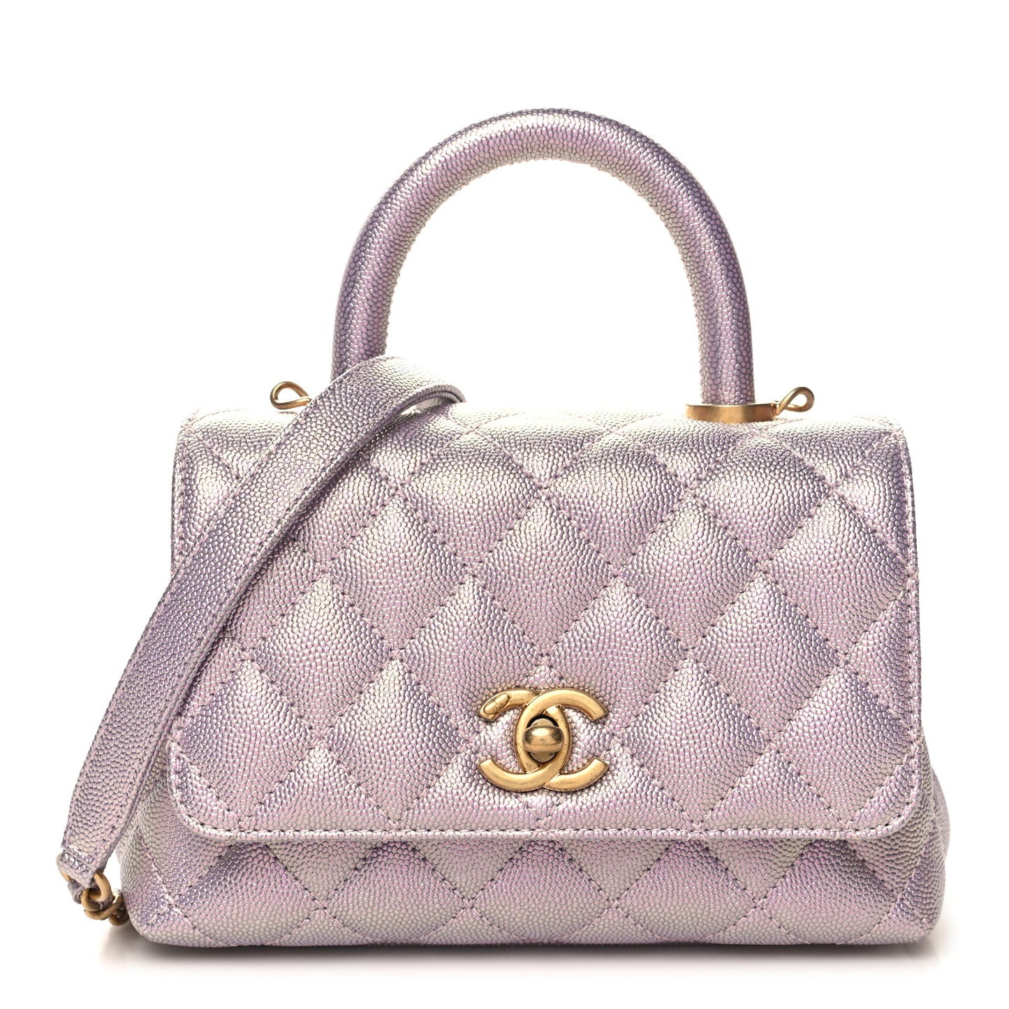 Metallic Caviar Quilted Extra Mini Coco Handle Flap Light Pink