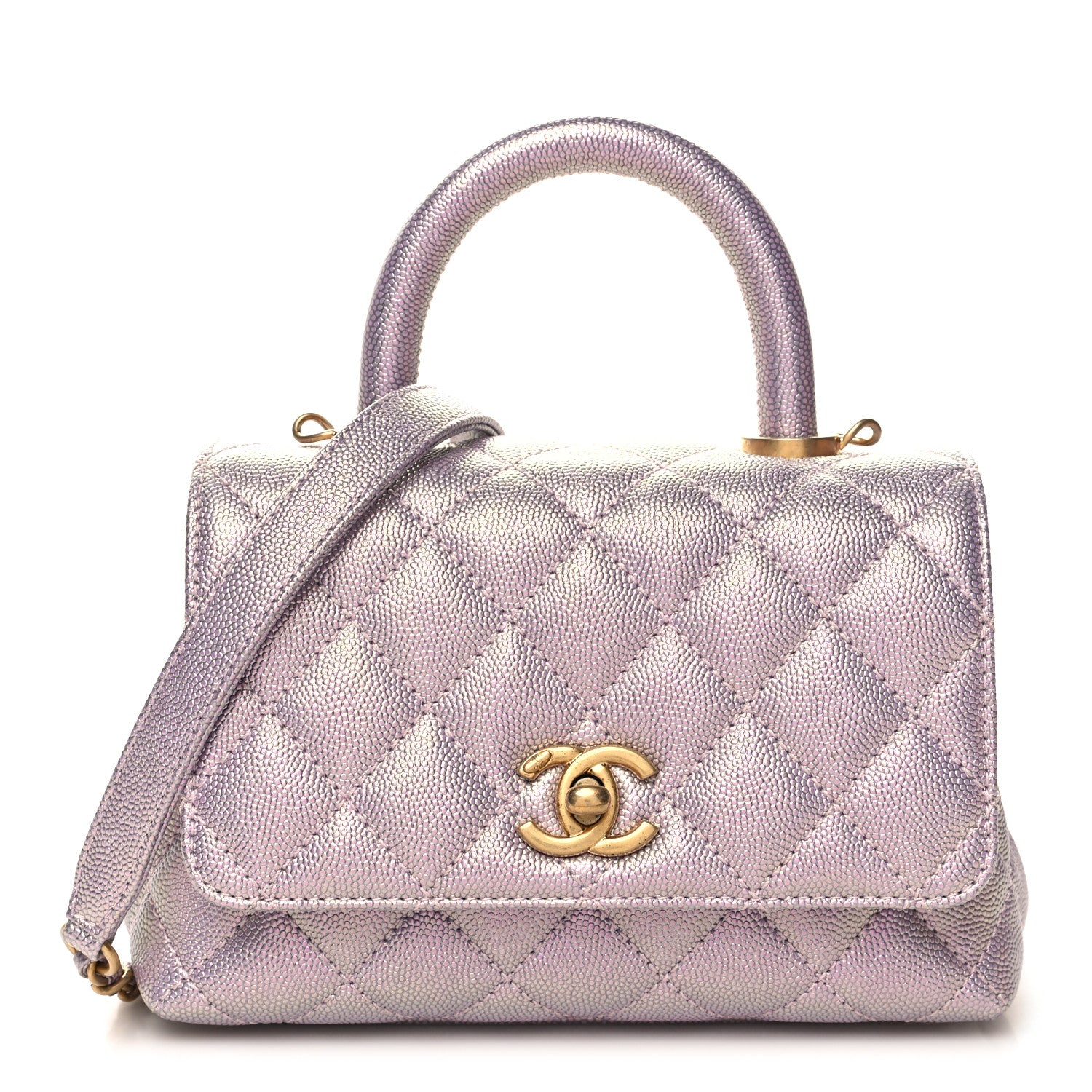Chanel Metallic Caviar Quilted Extra Mini Coco Handle Flap Light Pink 1 of 10
