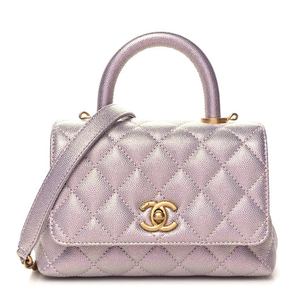 Chanel Metallic Caviar Quilted Extra Mini Coco Handle Flap Light Pink 1 of 10