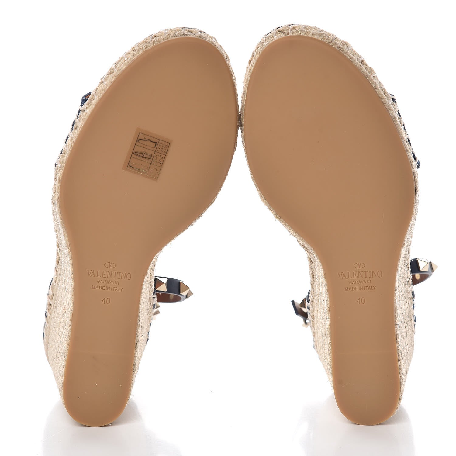 Valentino Garavani Denim Rockstud Ankle Strap Espadrille 15/105mm Wedge Sandals 40 Light Denim 5 of 8