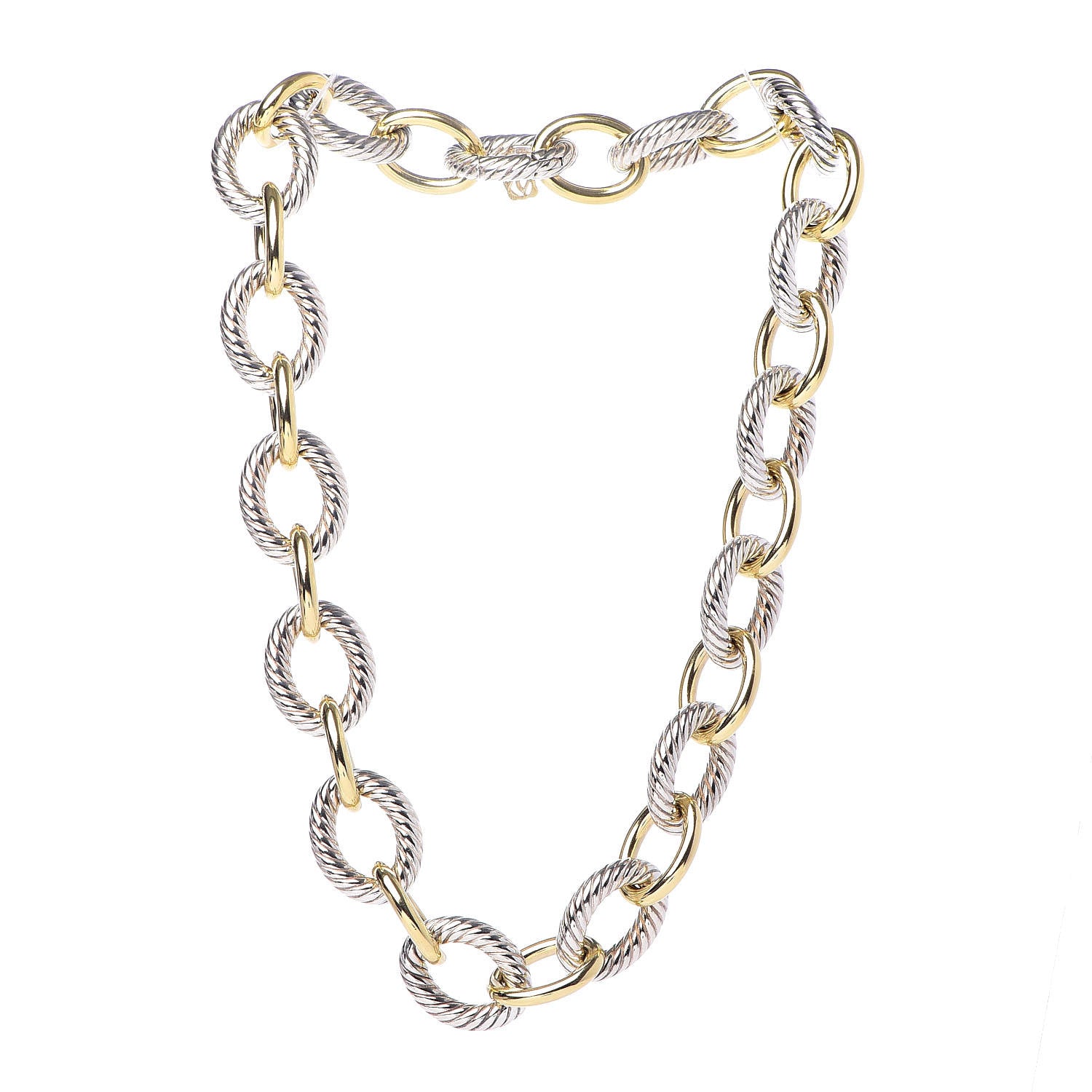 David Yurman Sterling Silver 18K Yellow Gold 23mm Extra Large Oval Link Necklace 3 of 5
