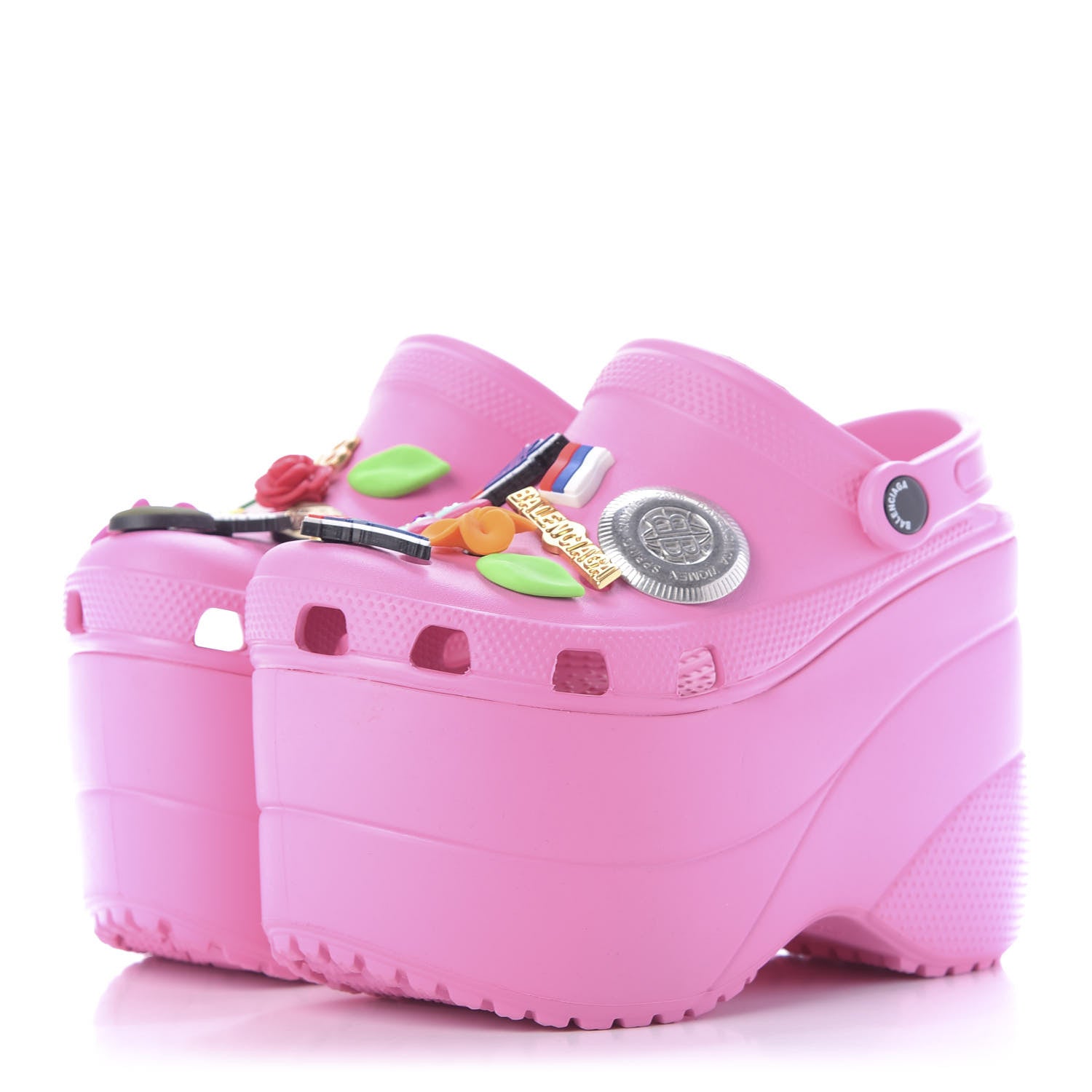 Balenciaga X CROCS Rubber Textured Womens Platform Sandals 36 Rose Bonbon 3 of 9