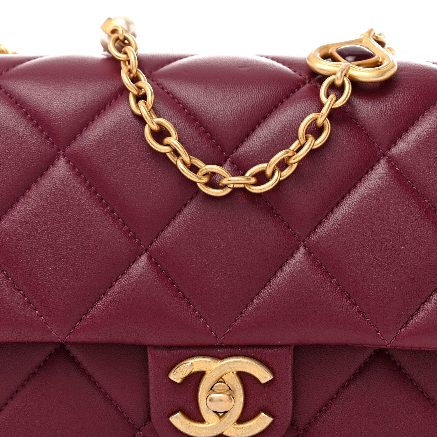 Chanel Lambskin Enamel Pearl Quilted Mini Charm Me Square Flap Dark Purple 8 of 13