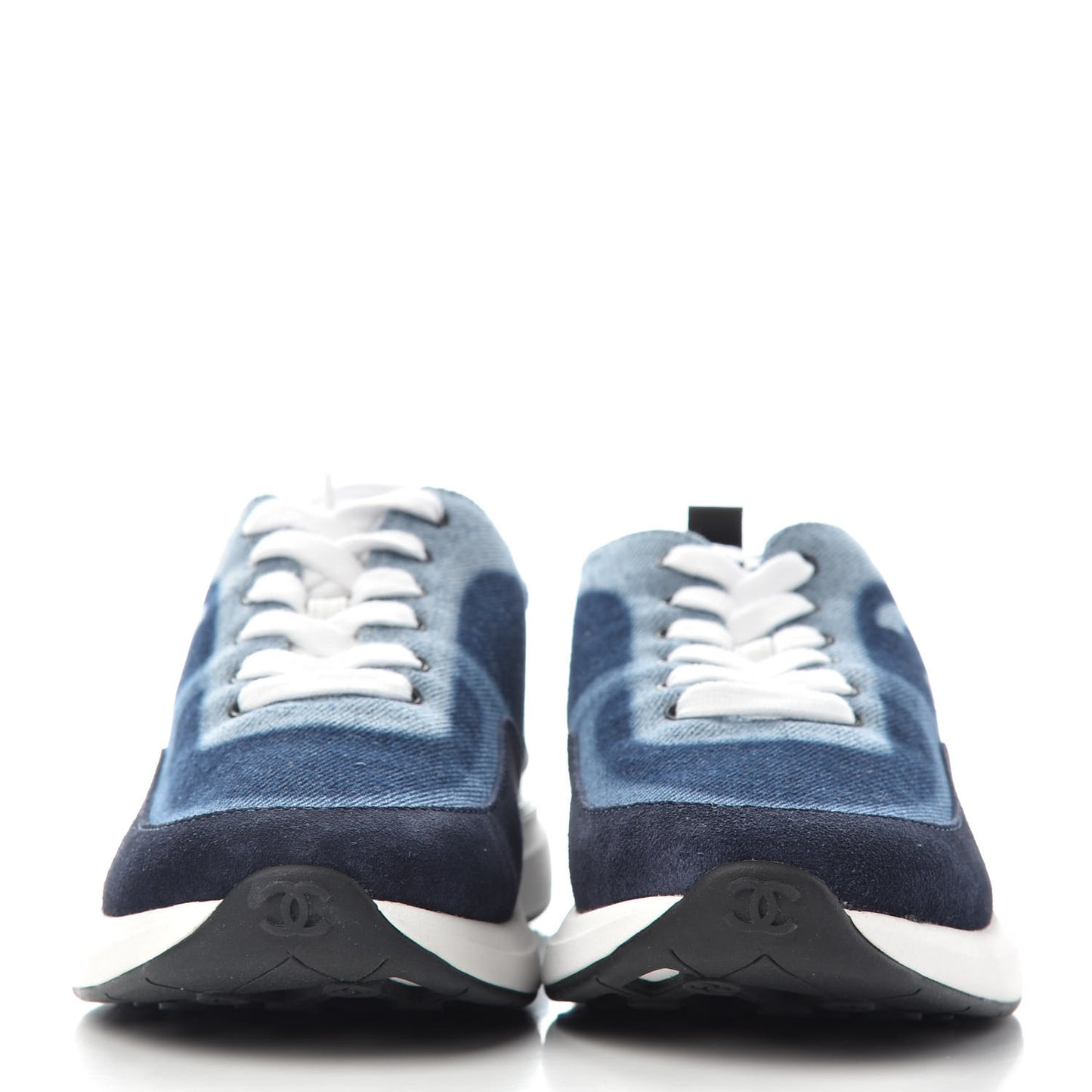 Denim Suede Calfskin Womens CC Sneakers 37 Dark Blue White Black
