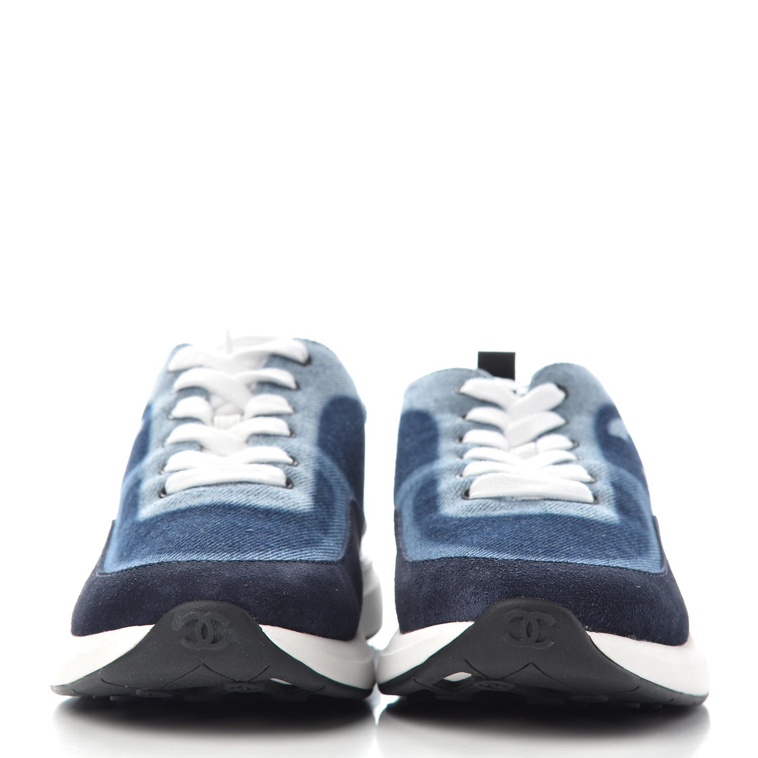 Chanel Denim Suede Calfskin Womens CC Sneakers 37 Dark Blue White Black 2 of 11