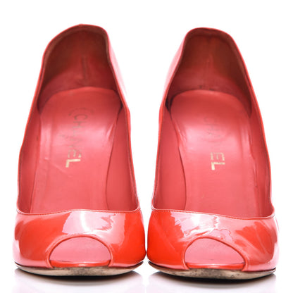 Chanel Patent Calfskin CC Peep Toe Pumps 39.5 Rouge Clair 2 of 12