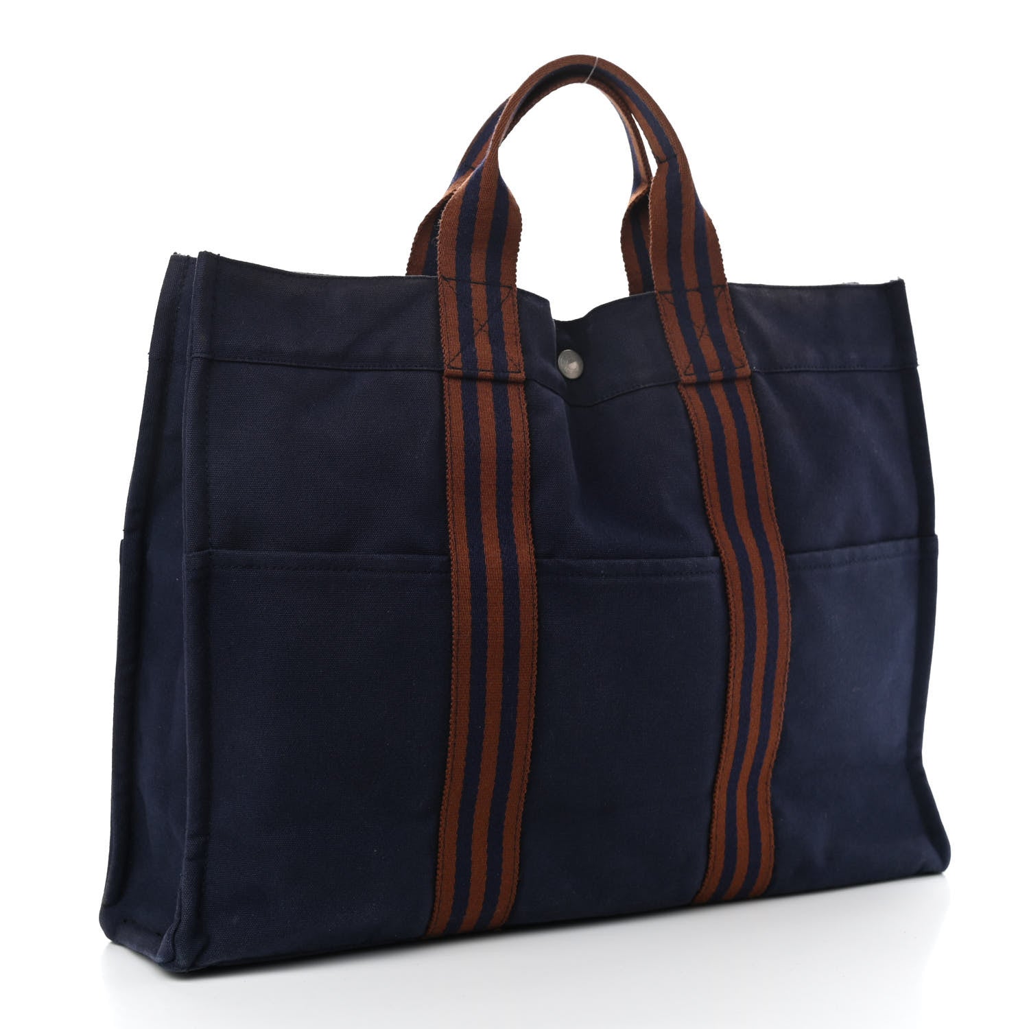 Hermes Canvas Fourre Tout MM Navy Brown 3 of 13