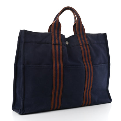 Hermes Canvas Fourre Tout MM Navy Brown 3 of 13