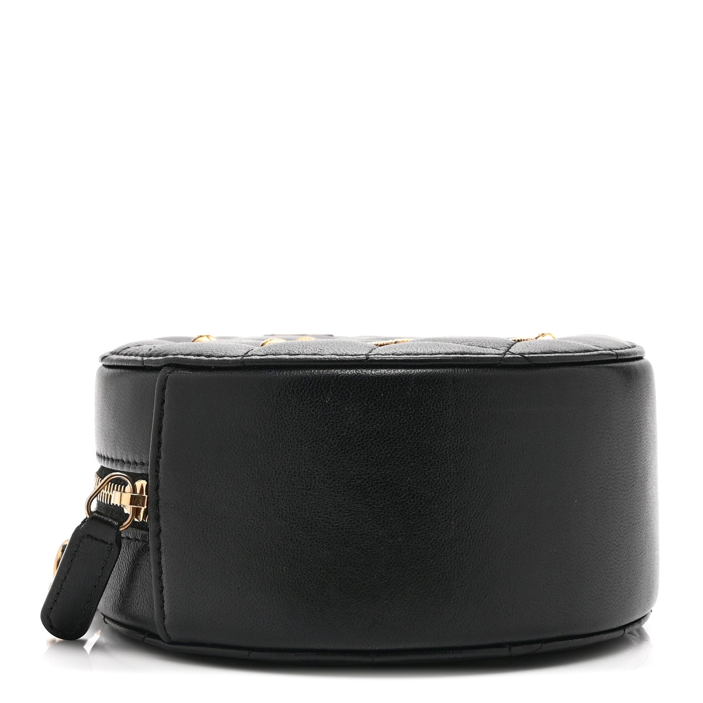 Lambskin Quilted Egyptian Amulet Round Clutch With Chain  Black