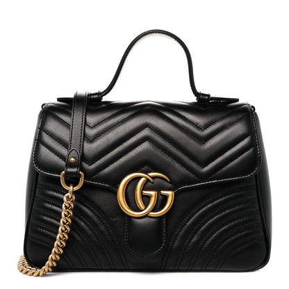 Gucci Calfskin Matelasse Small GG Marmont Top Handle Shoulder Bag Black 1 of 9