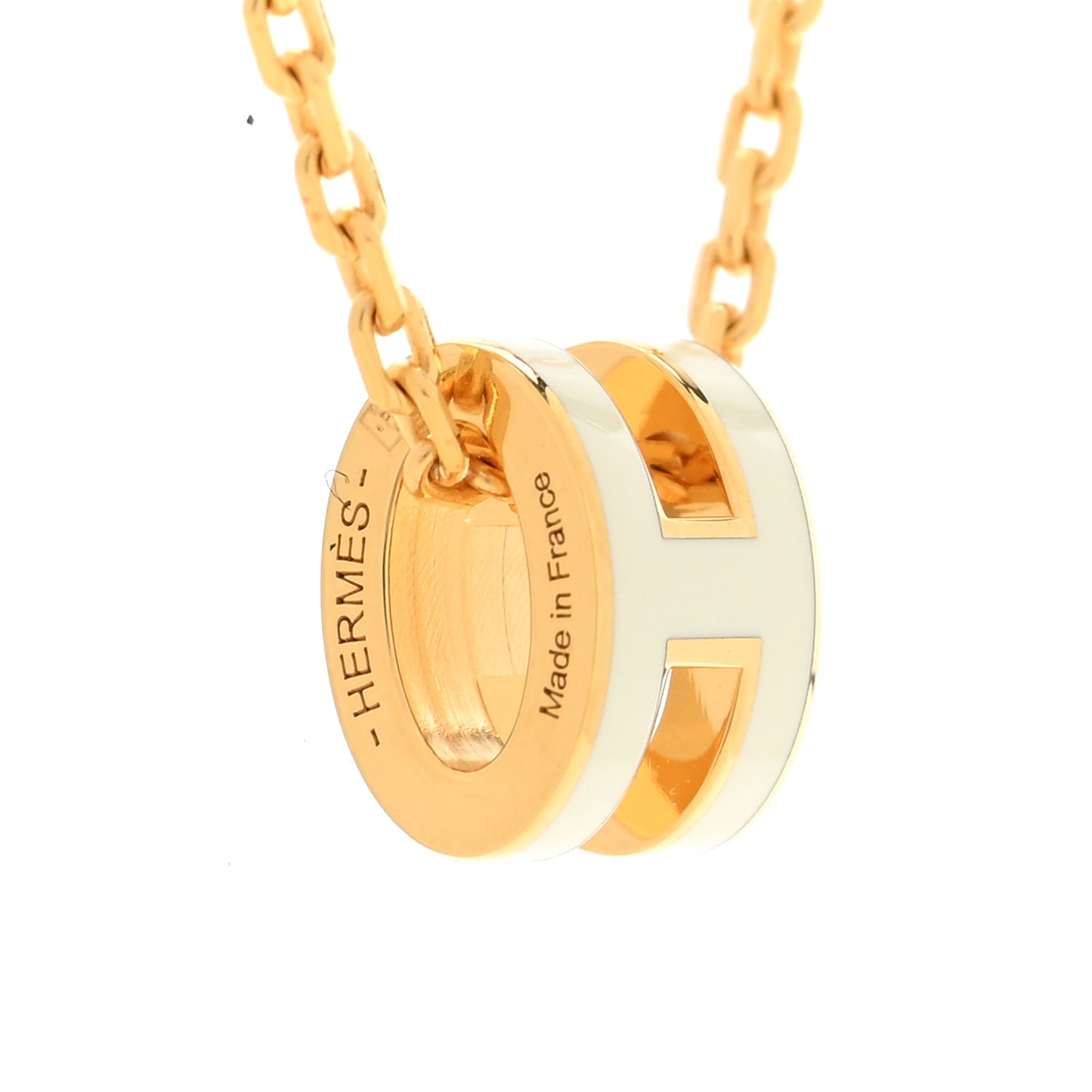 Lacquered Gold Mini Pop H Pendant Necklace White