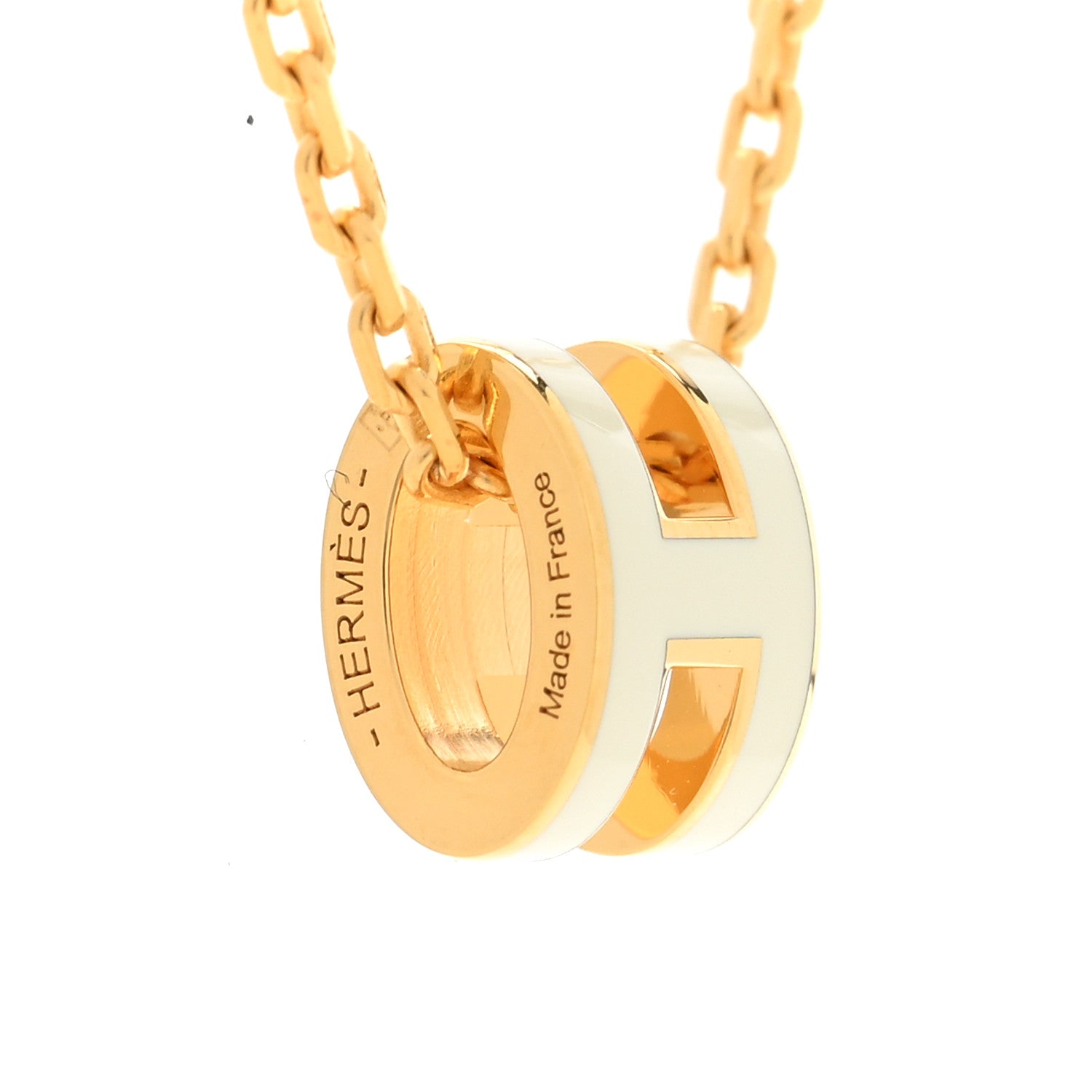 Hermes Lacquered Gold Mini Pop H Pendant Necklace White 4 of 6