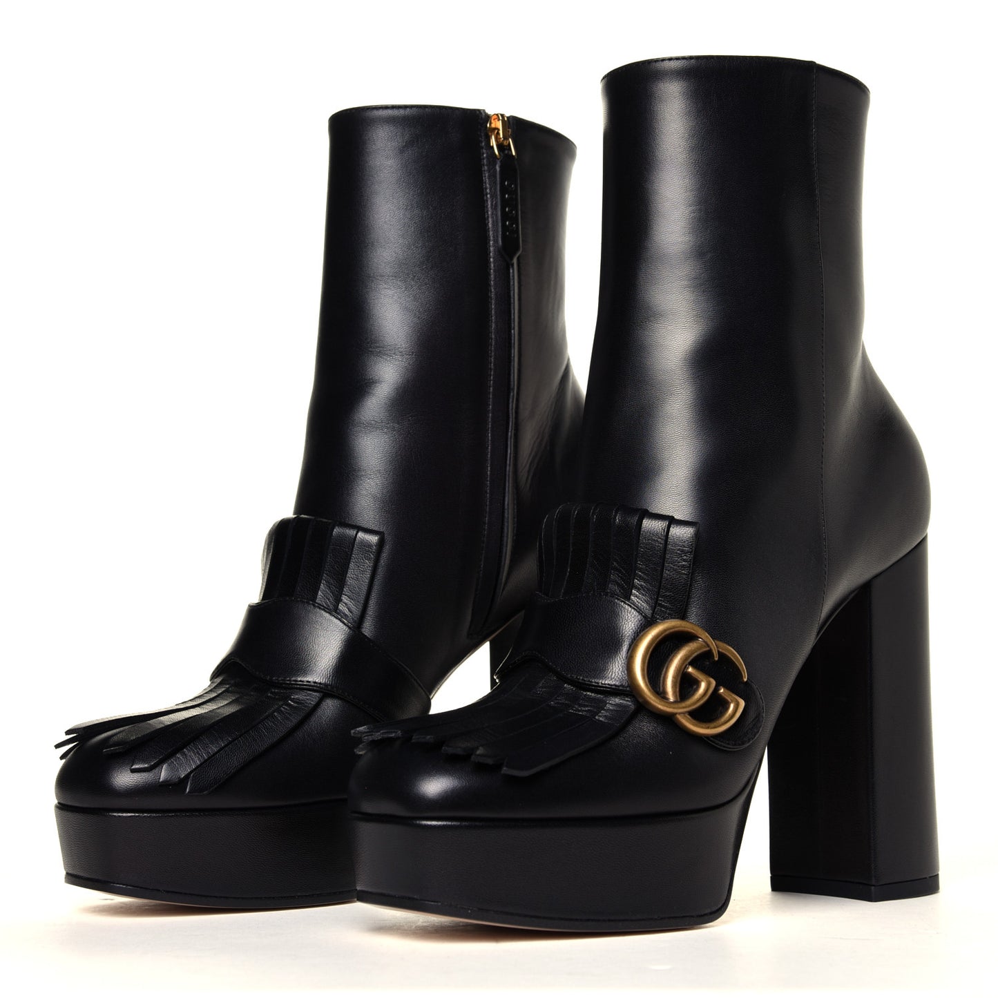 Malaga Kid GG Marmont Fringe Platform Ankle Boots 39 Black