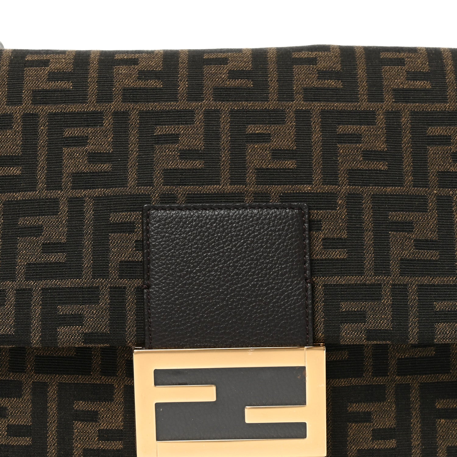 Fendi Fabric Jacquard FF 1974 Maxi Baguette Tobacco Moro Black 8 of 10