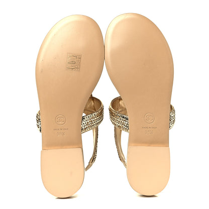 Chanel Sequin Pearl CC Thong Sandals 38.5 Gold 5 of 9