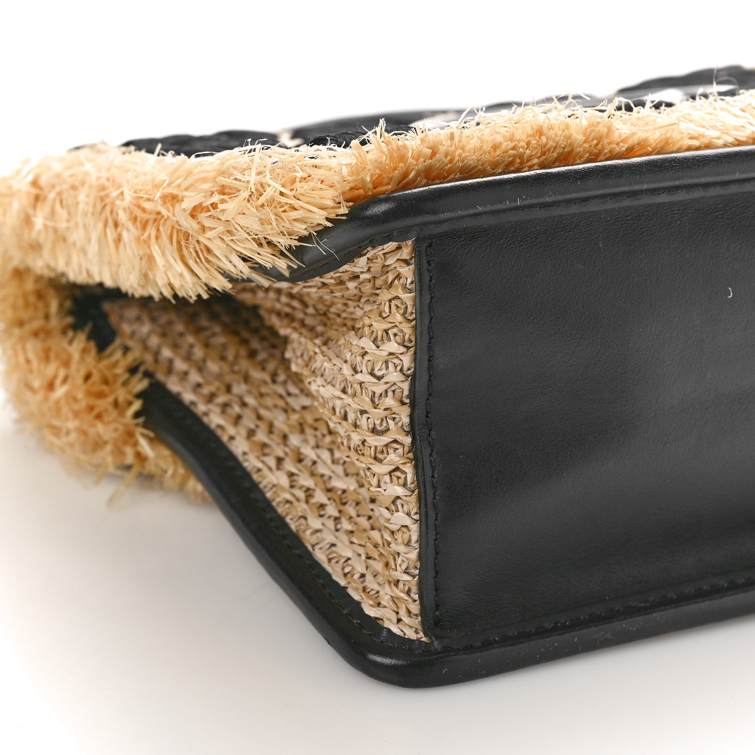 Fendi Raffia Vitello Century F is Fendi FF Embroidered Fringe Small Kan I Shoulder Bag Natural Black 9 of 10
