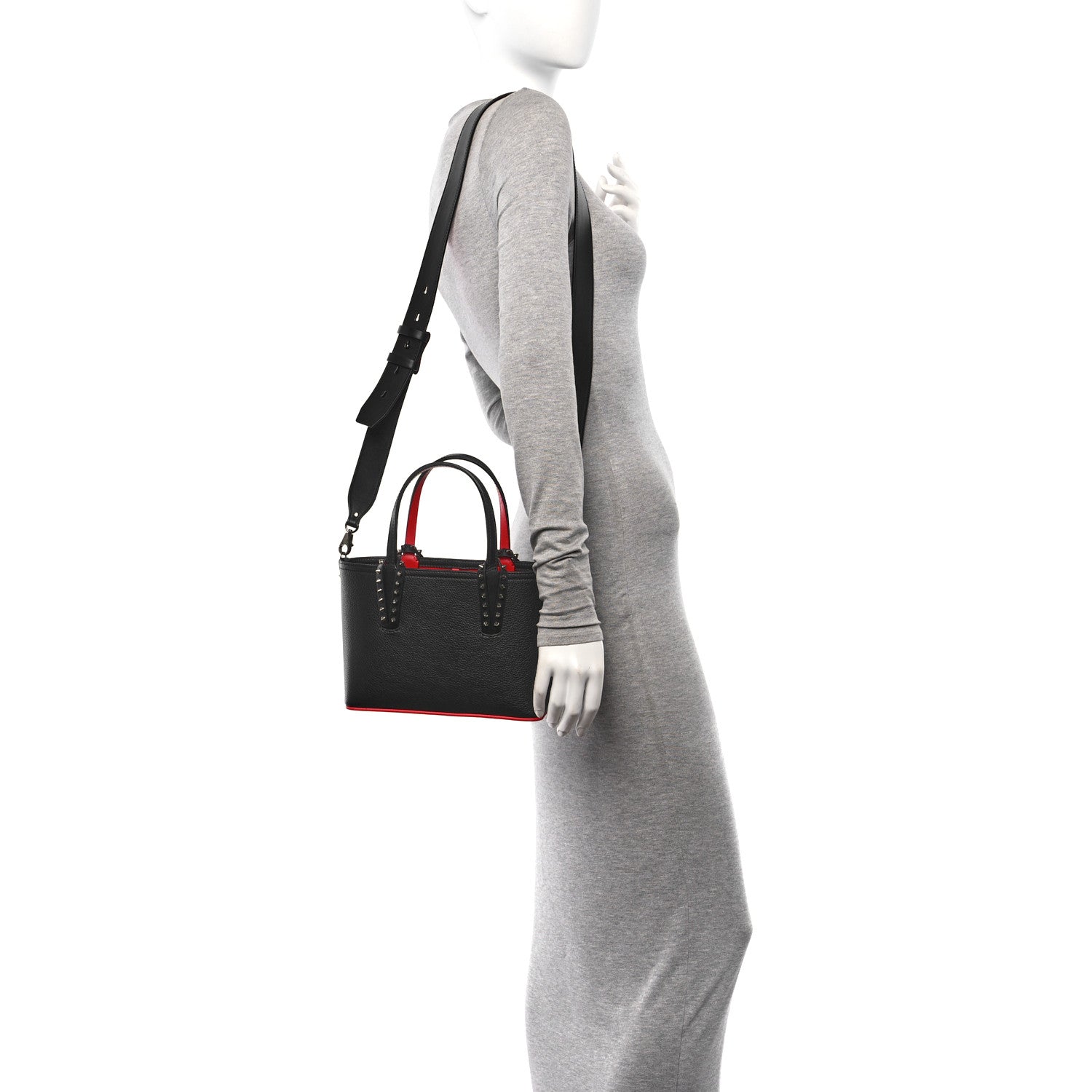 Christian Louboutin Calfskin Spikes Mini East West Cabata Tote Black 2 of 12