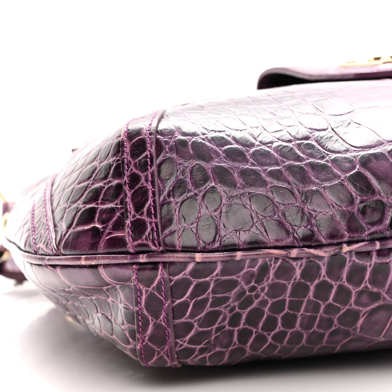 Versace Calfskin Crocodile Embossed Hobo Purple 8 of 13