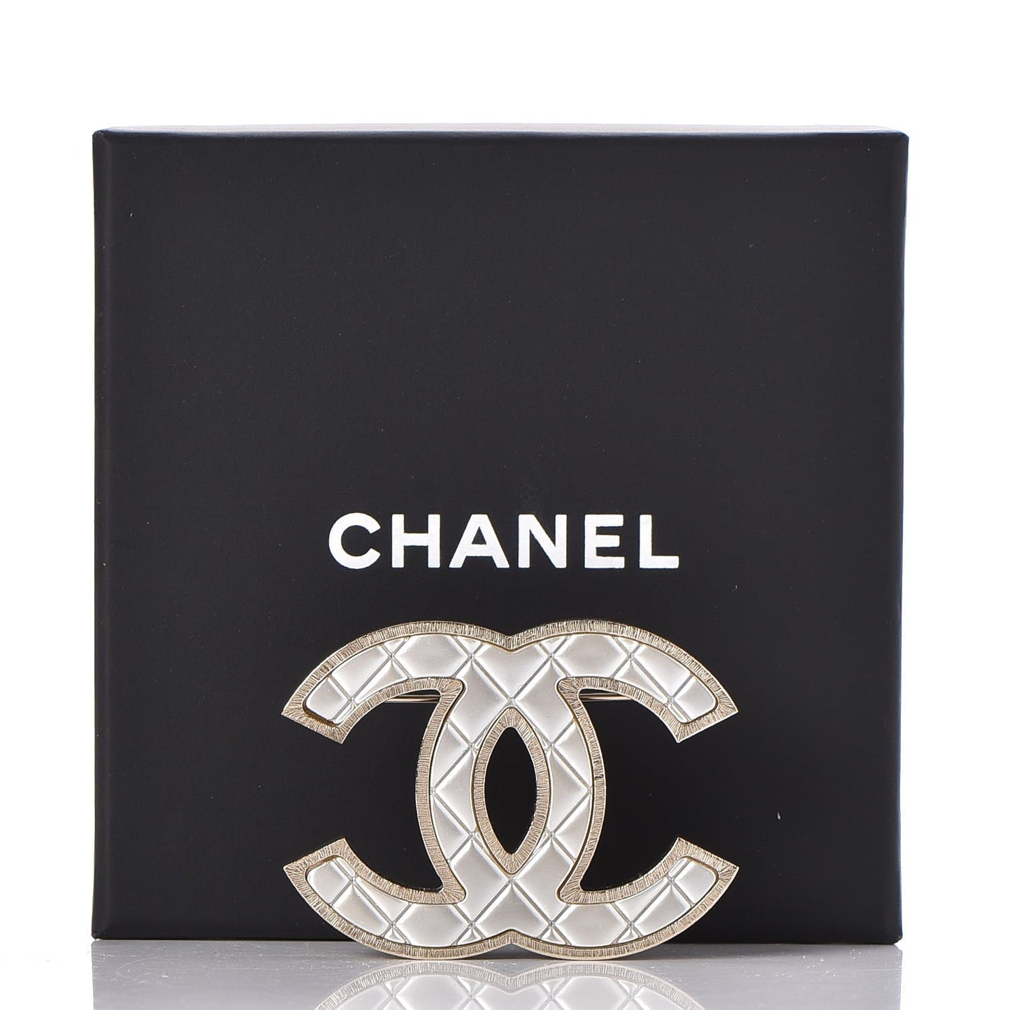 Metal Quilted CC Brooch Silver Gold