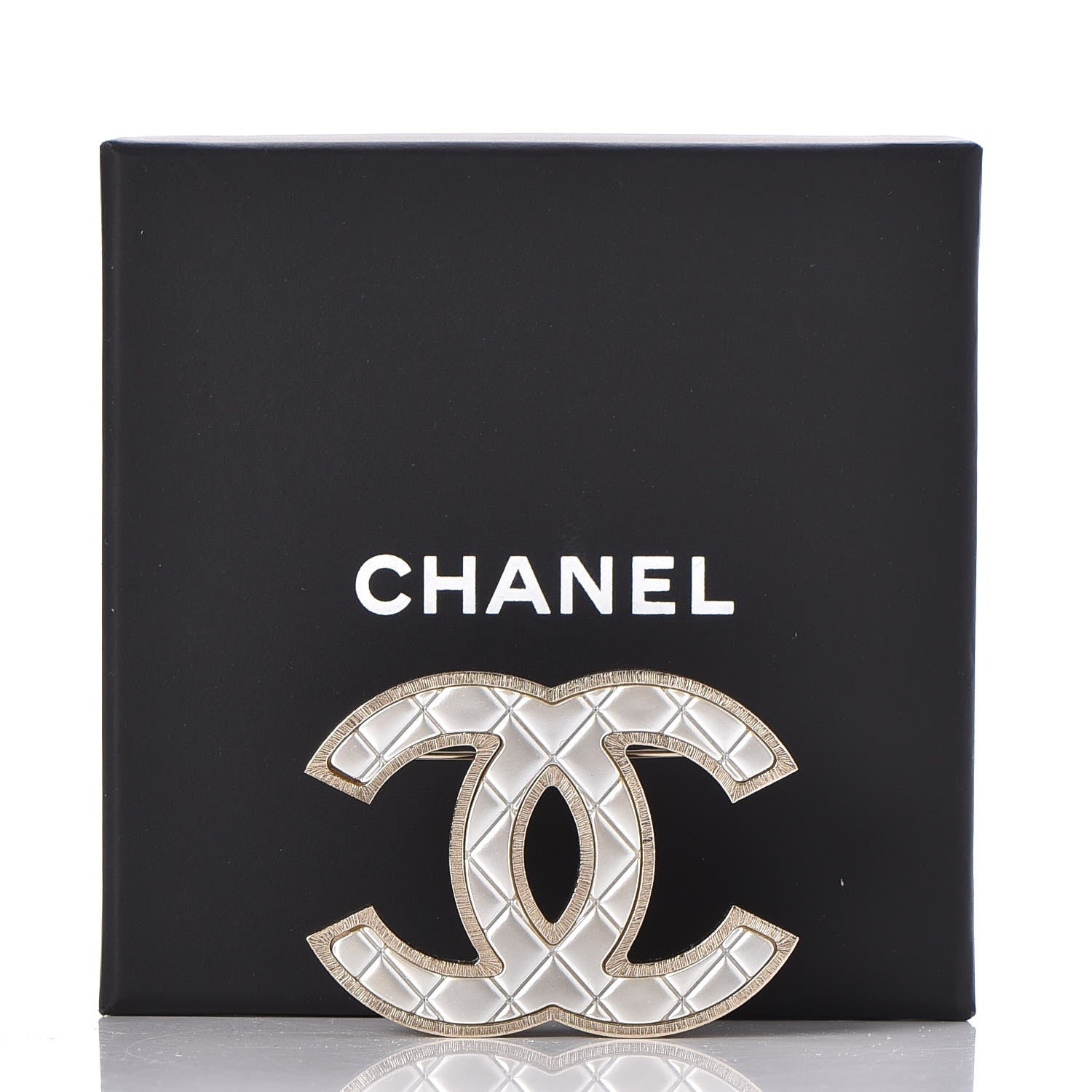 Chanel Metal Quilted CC Brooch Silver Gold 5 of 5