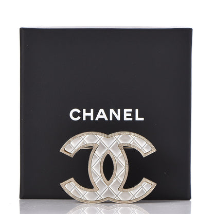 Chanel Metal Quilted CC Brooch Silver Gold 5 of 5