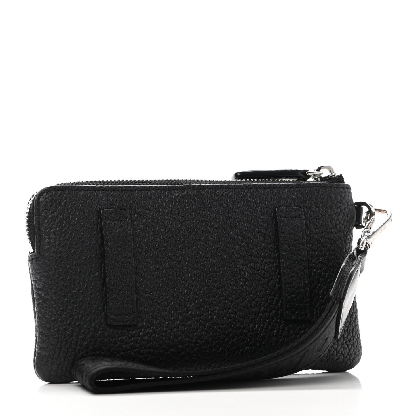Calfskin Wristlet Logo Pouch Black