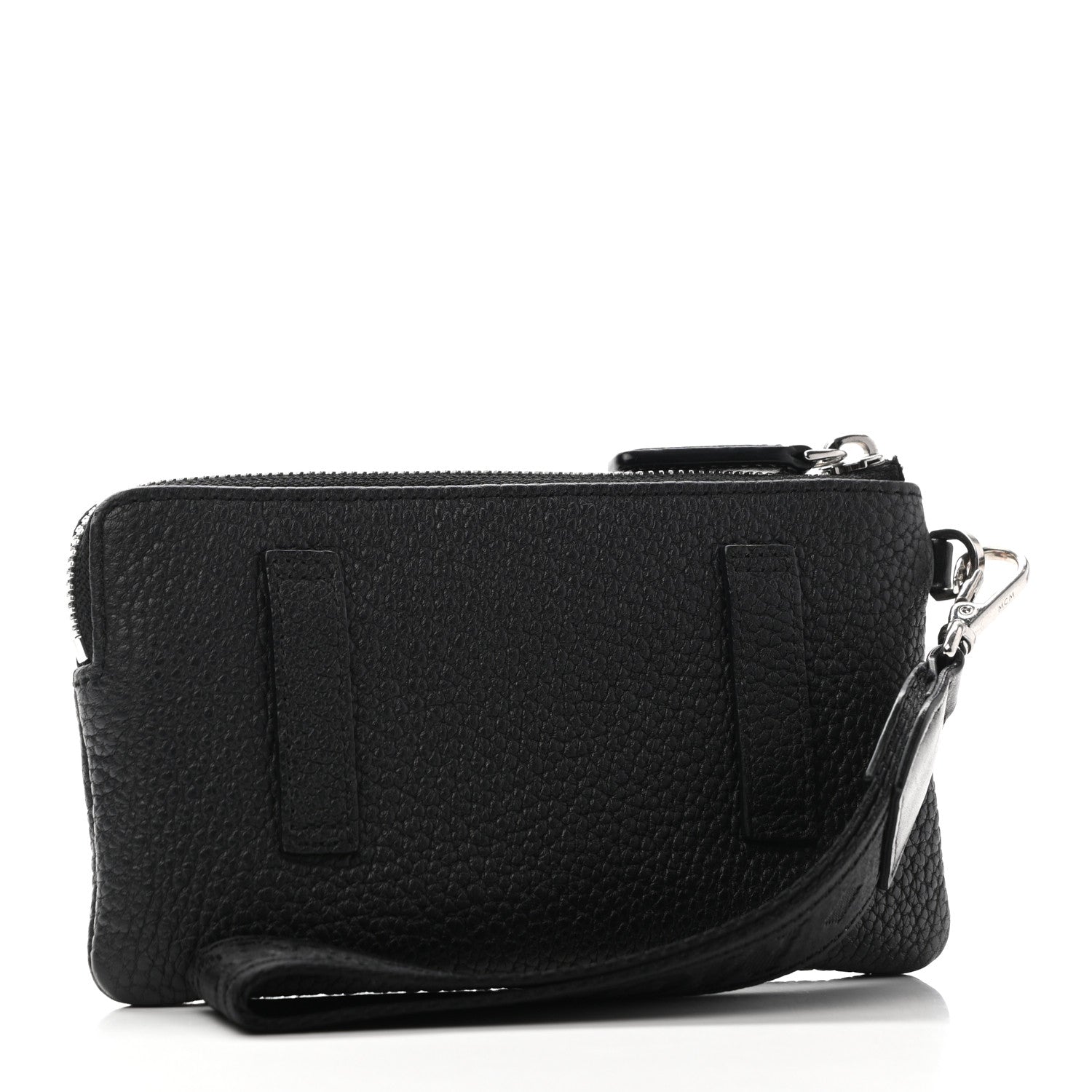 MCM Calfskin Wristlet Logo Pouch Black 3 of 7