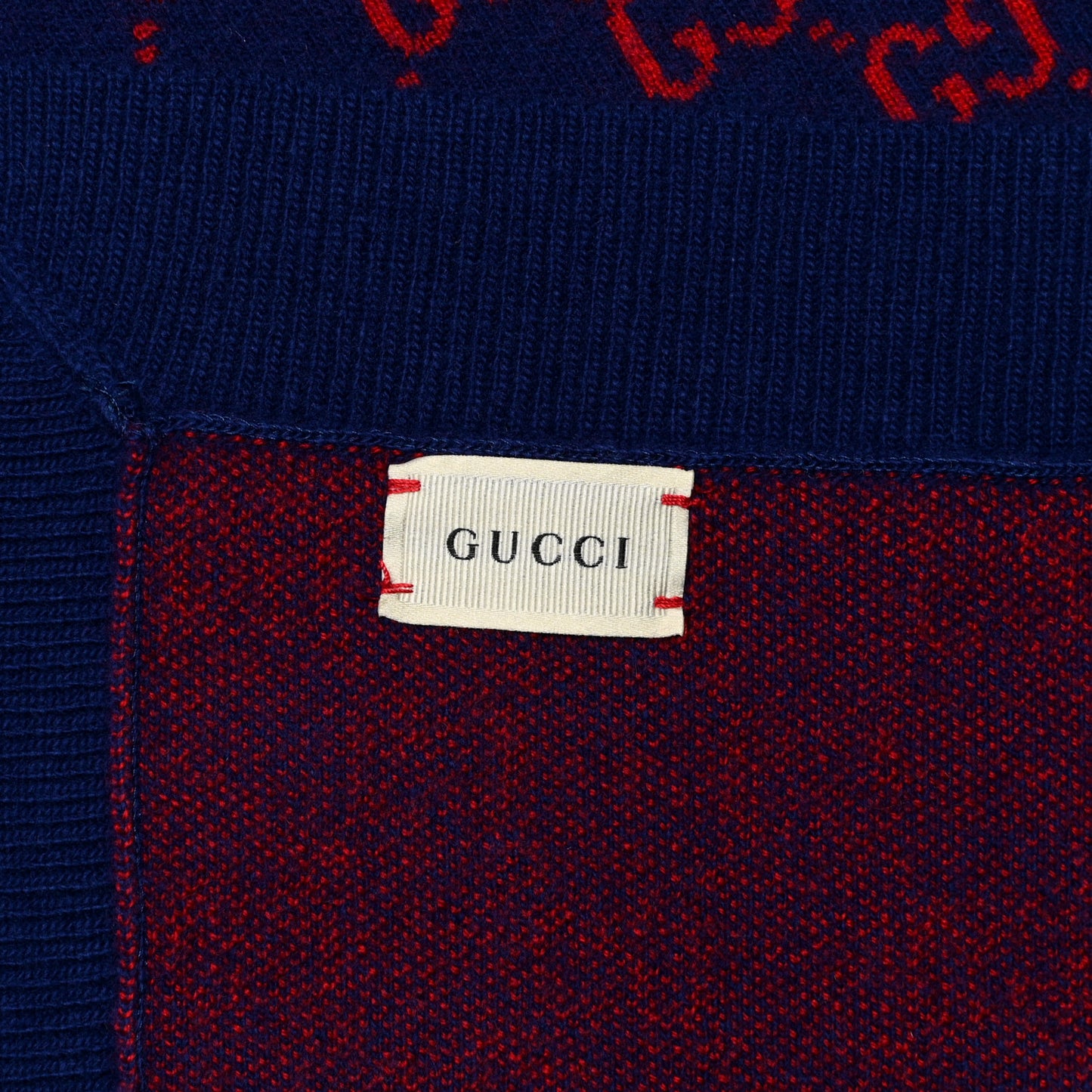 Wool GG Monogram Square Scarf Navy Red