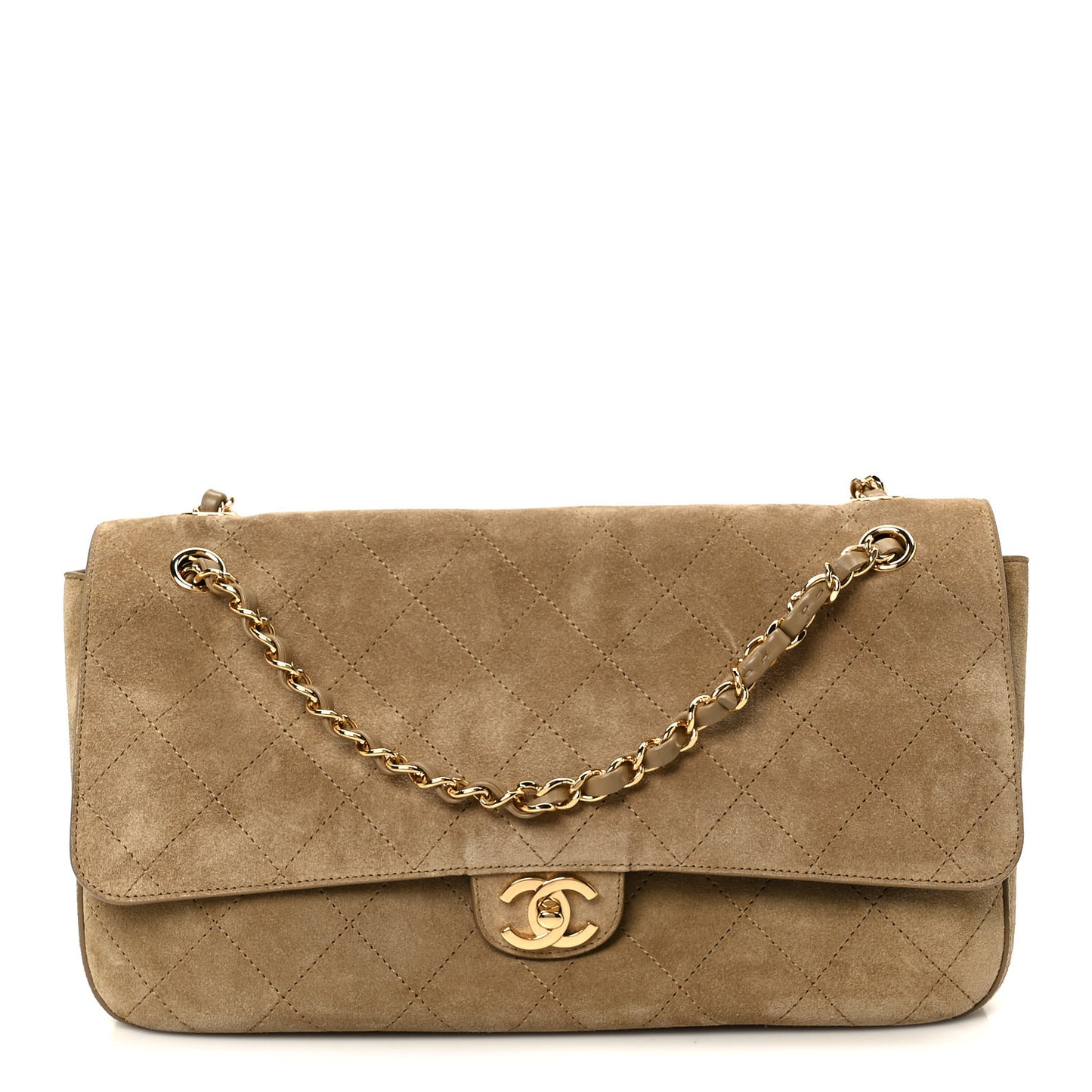 Suede Calfskin Small Souplissimo Maxi Flap Dark Beige