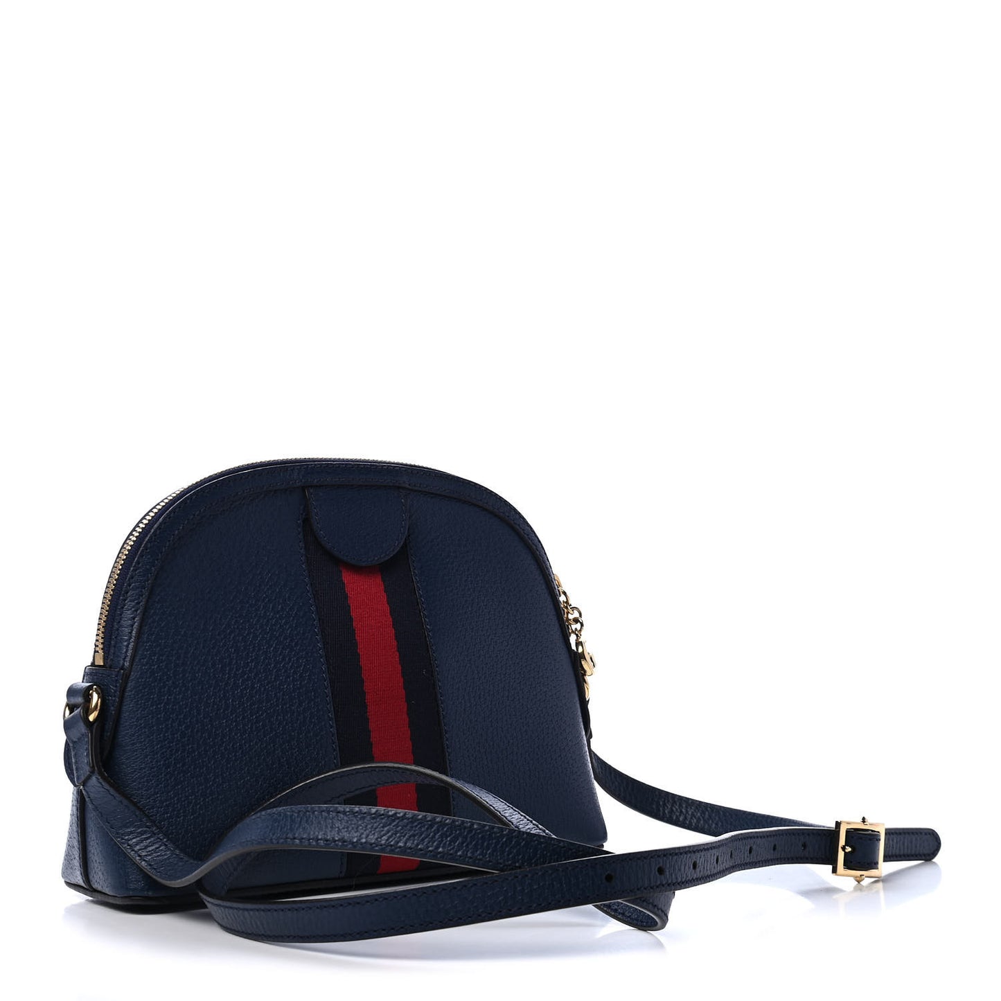 Textured Dollar Calfskin Web Small Ophidia Dome Shoulder Bag Blue Agata