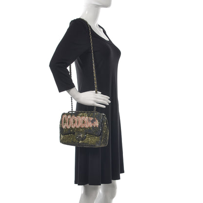 Chanel Sequin Coco Cuba Medium Single Flap Khaki 2 of 14