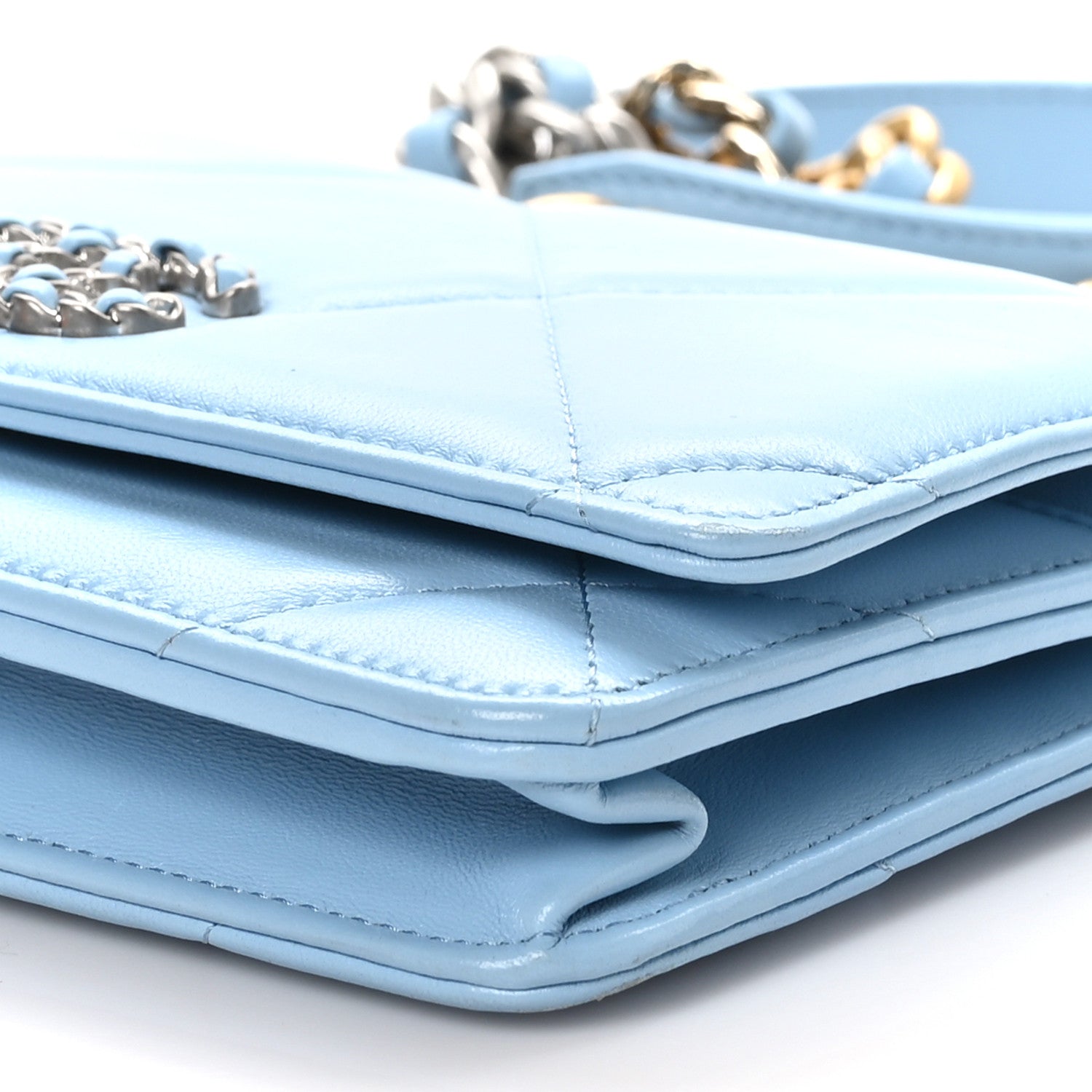 Chanel Lambskin Quilted Chanel 19 Wallet On Chain WOC Light Blue 11 of 12