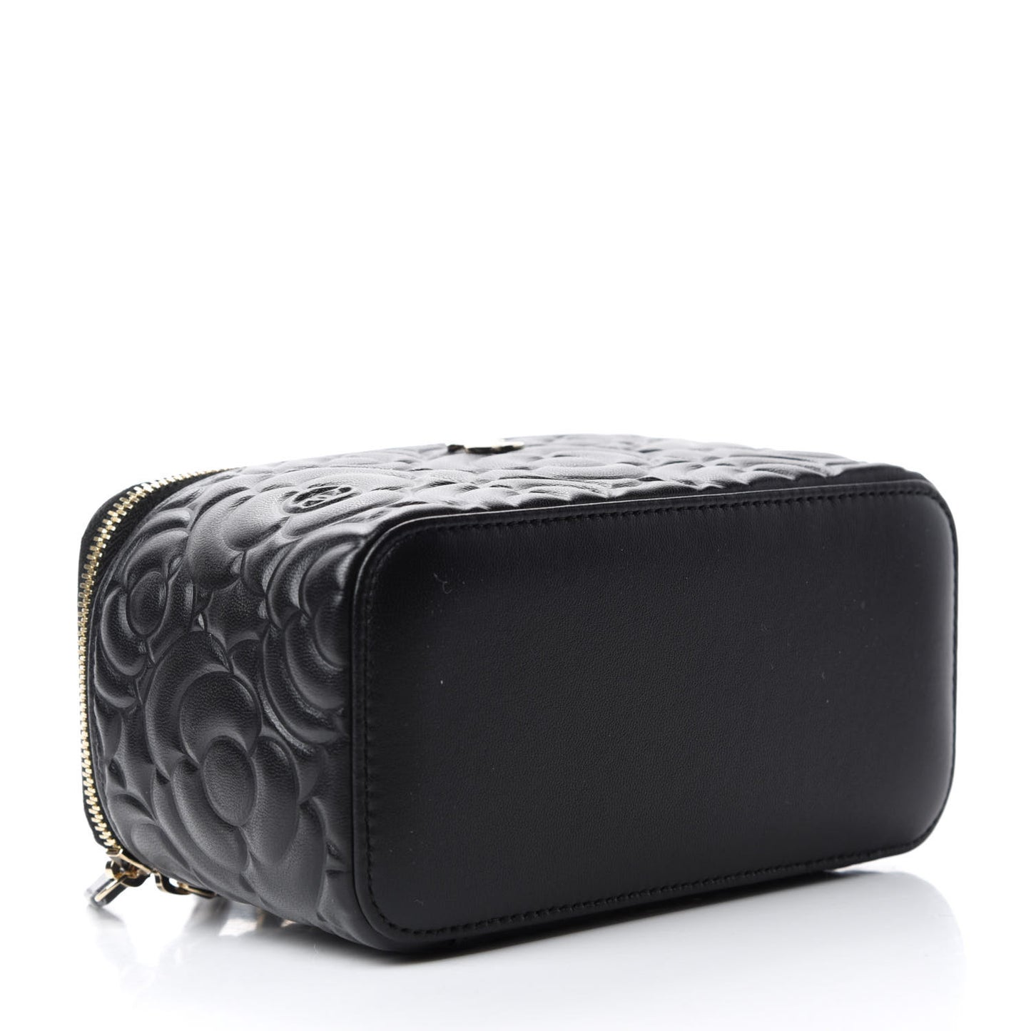 Lambskin Camellia Embossed Small Vanity Case With Chain Black