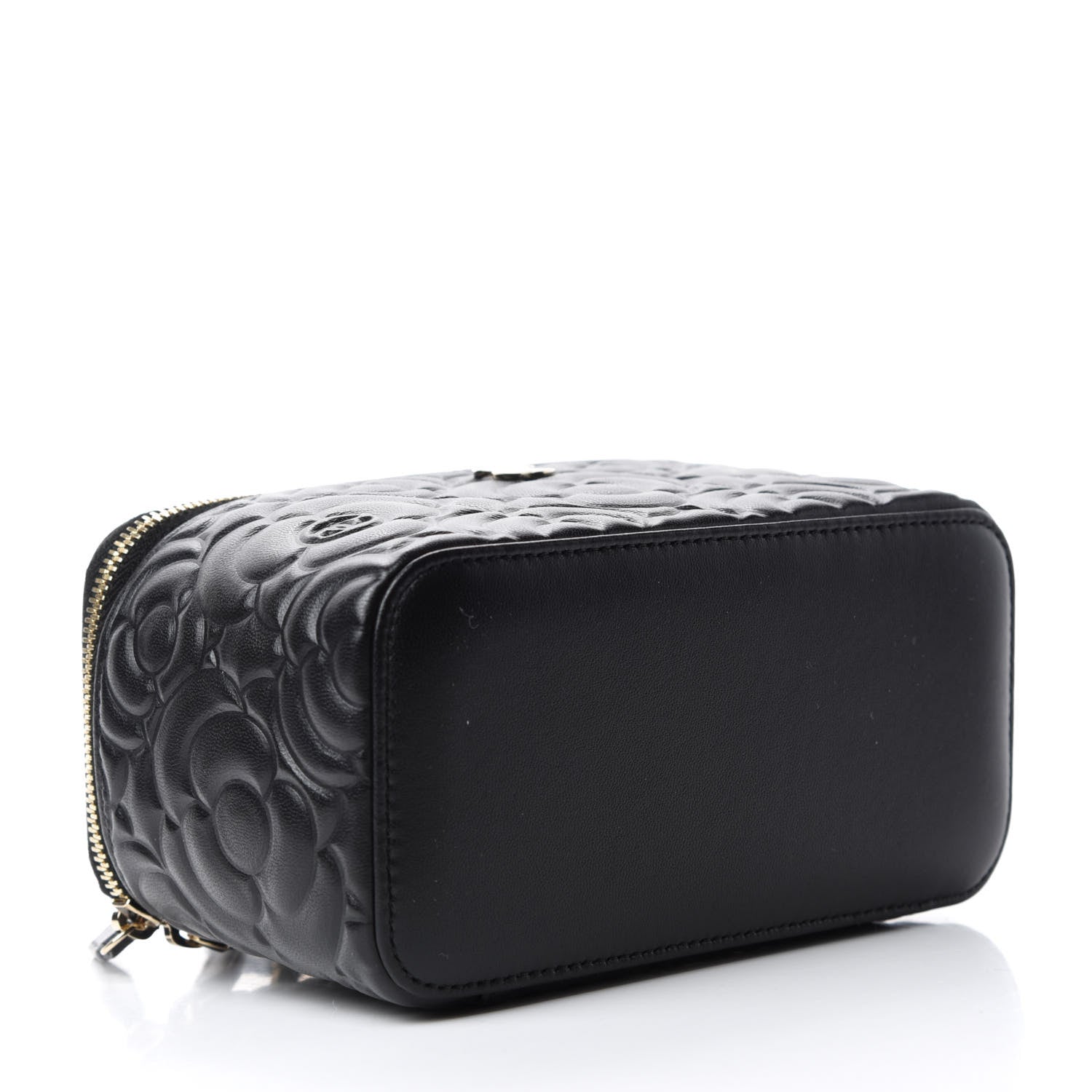 Chanel Lambskin Camellia Embossed Small Vanity Case With Chain Black 4 of 11