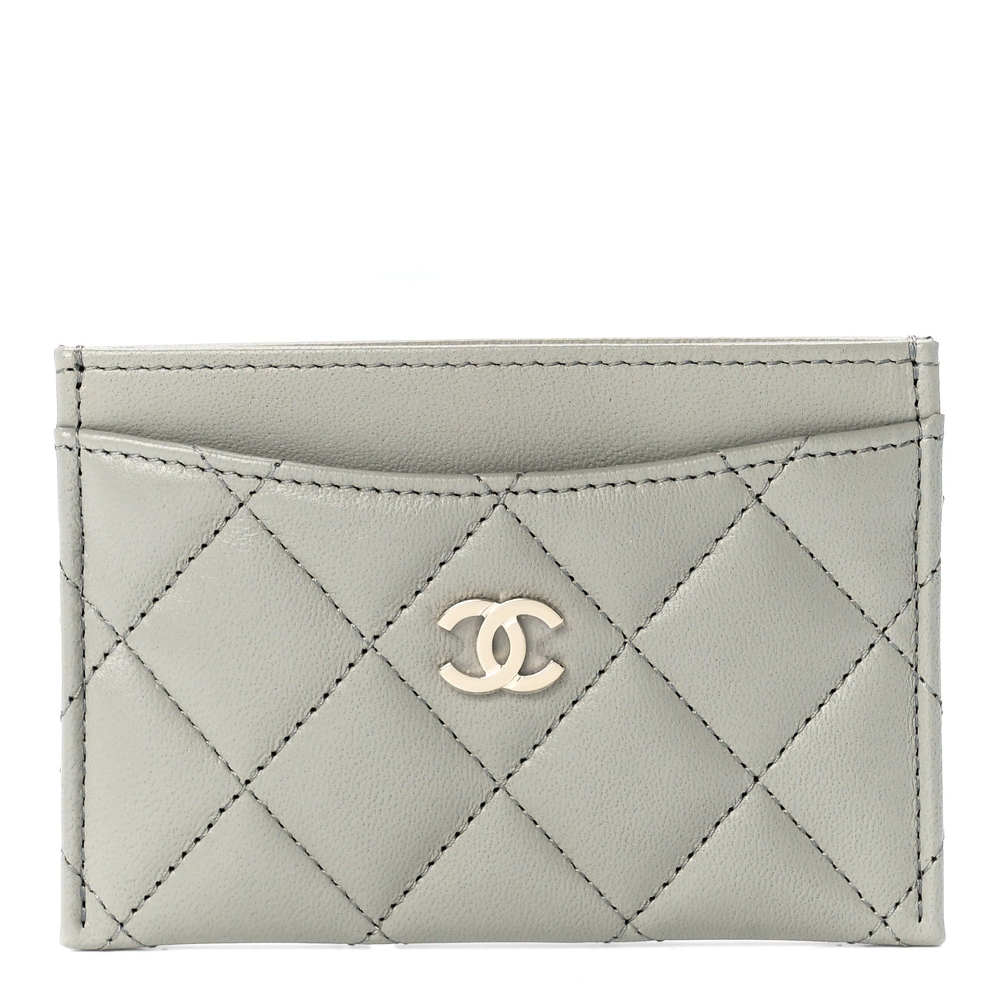 Lambskin Quilted Card Holder Grey