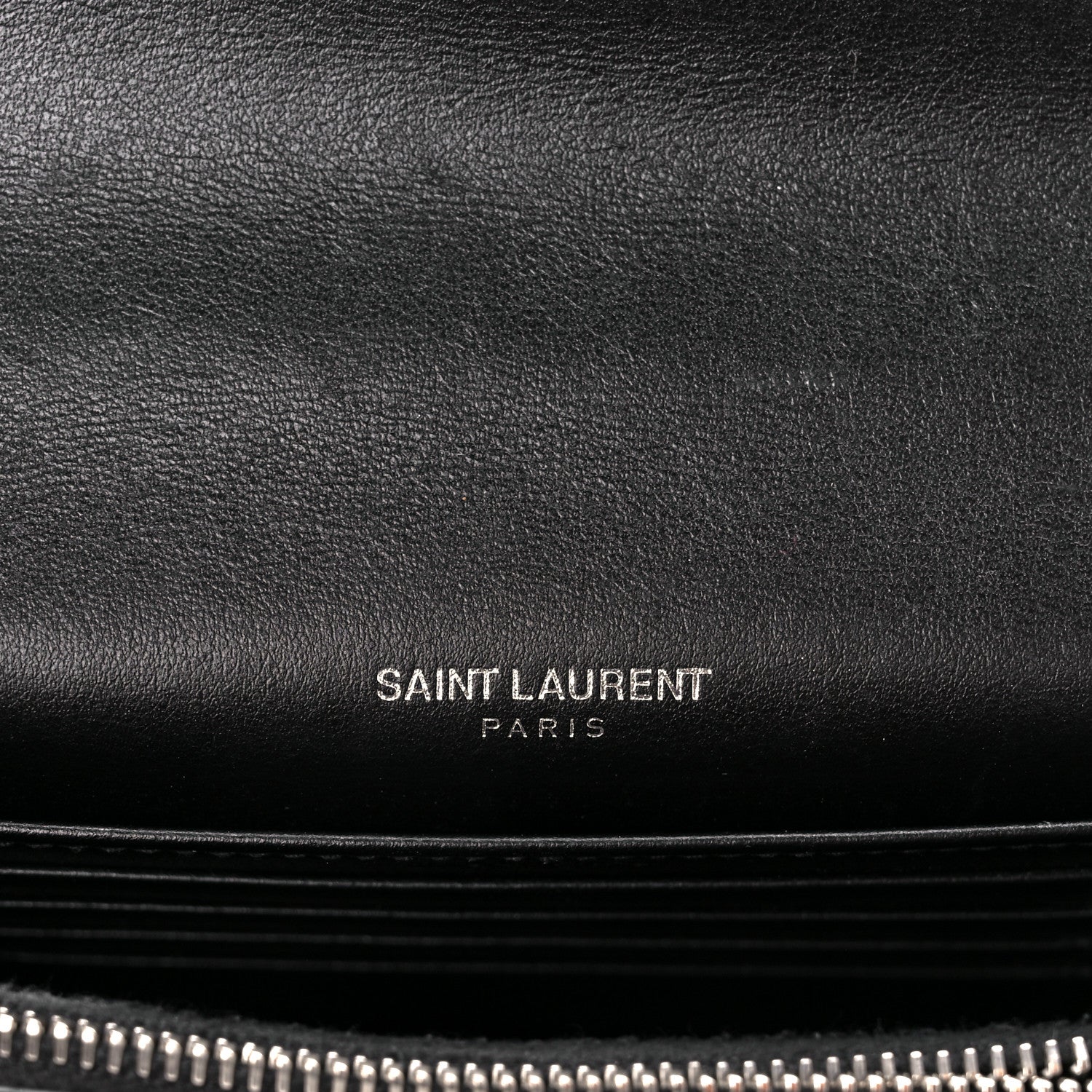 Saint Laurent Calfskin Crocodile Embossed Monogram Sunset Chain Wallet Black 6 of 9