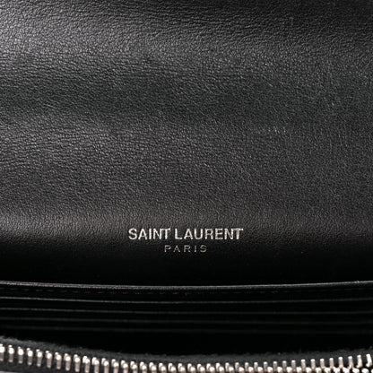 Saint Laurent Calfskin Crocodile Embossed Monogram Sunset Chain Wallet Black 6 of 9