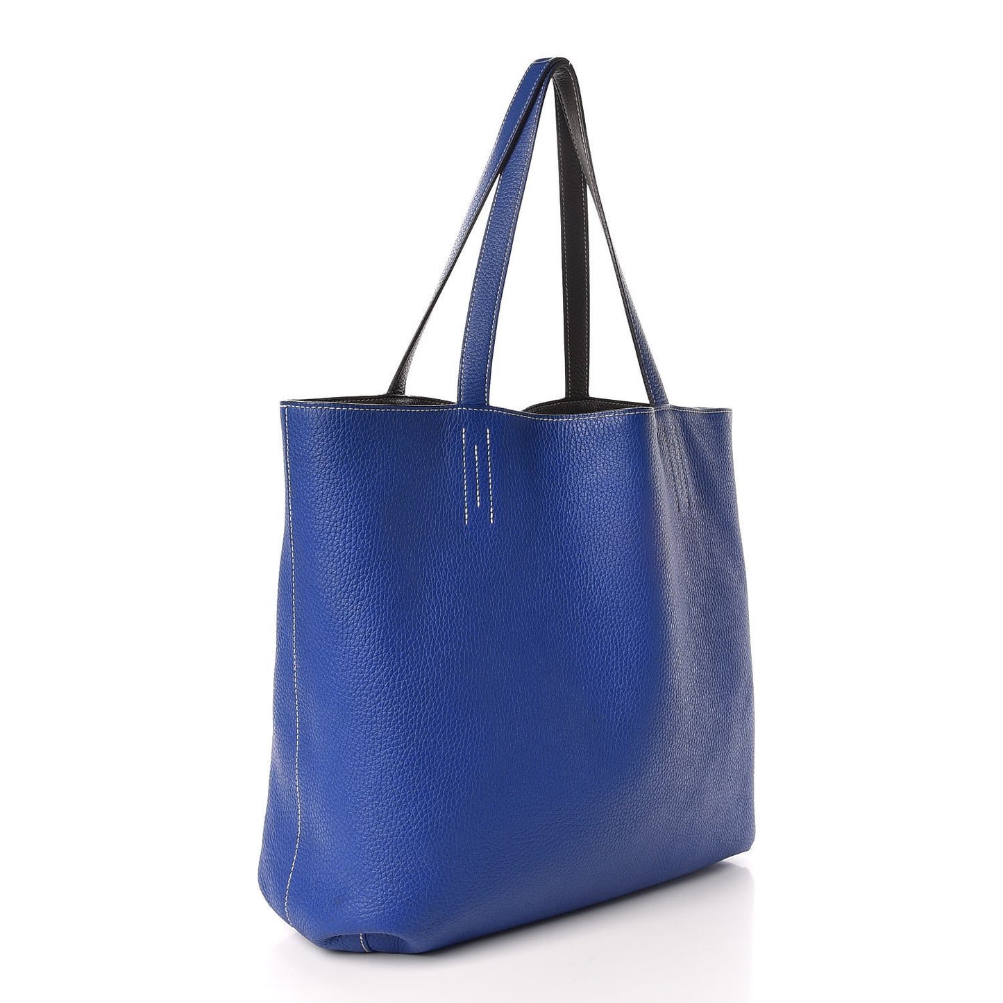 Taurillon Clemence Double Sens 36 Reversible Tote Graphite Bleu Electrique
