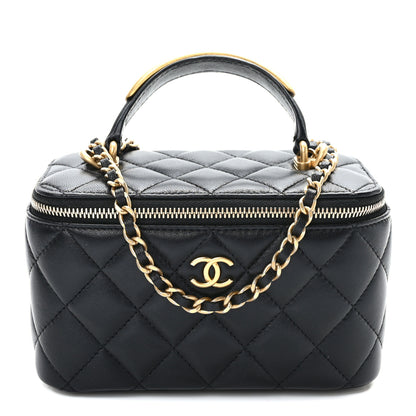 Chanel Lambskin Quilted Metal Small Top Handle Vanity Case With Chain Black 1 of 10