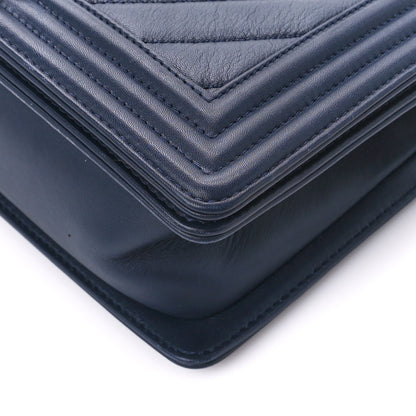 Chanel Lambskin Chevron Medium Boy Flap Dark Navy Blue 10 of 10