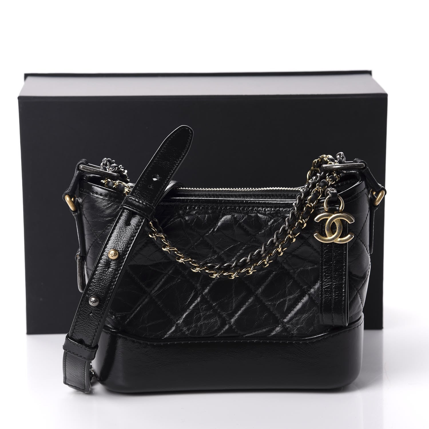 Chanel Aged Calfskin Quilted Small Gabrielle Hobo Black 10 of 10