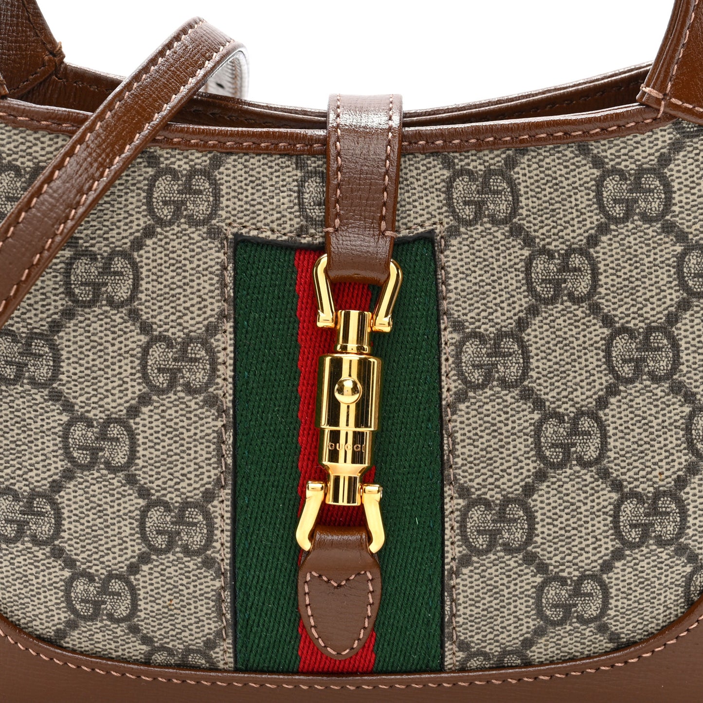 GG Supreme Monogram Azalea Calfskin Web Mini Jackie 1961 Hobo Beige Ebony Brown Sugar