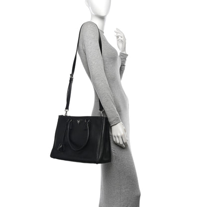 Prada City Calf Bi-Color Medium Galleria Double Zip Tote Black Celeste 2 of 18