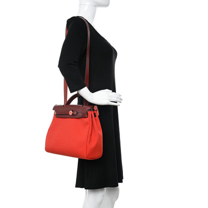 Hermes Vache Hunter Toile Herbag Zip 31 PM Orange Mecano Rouge H 2 of 11