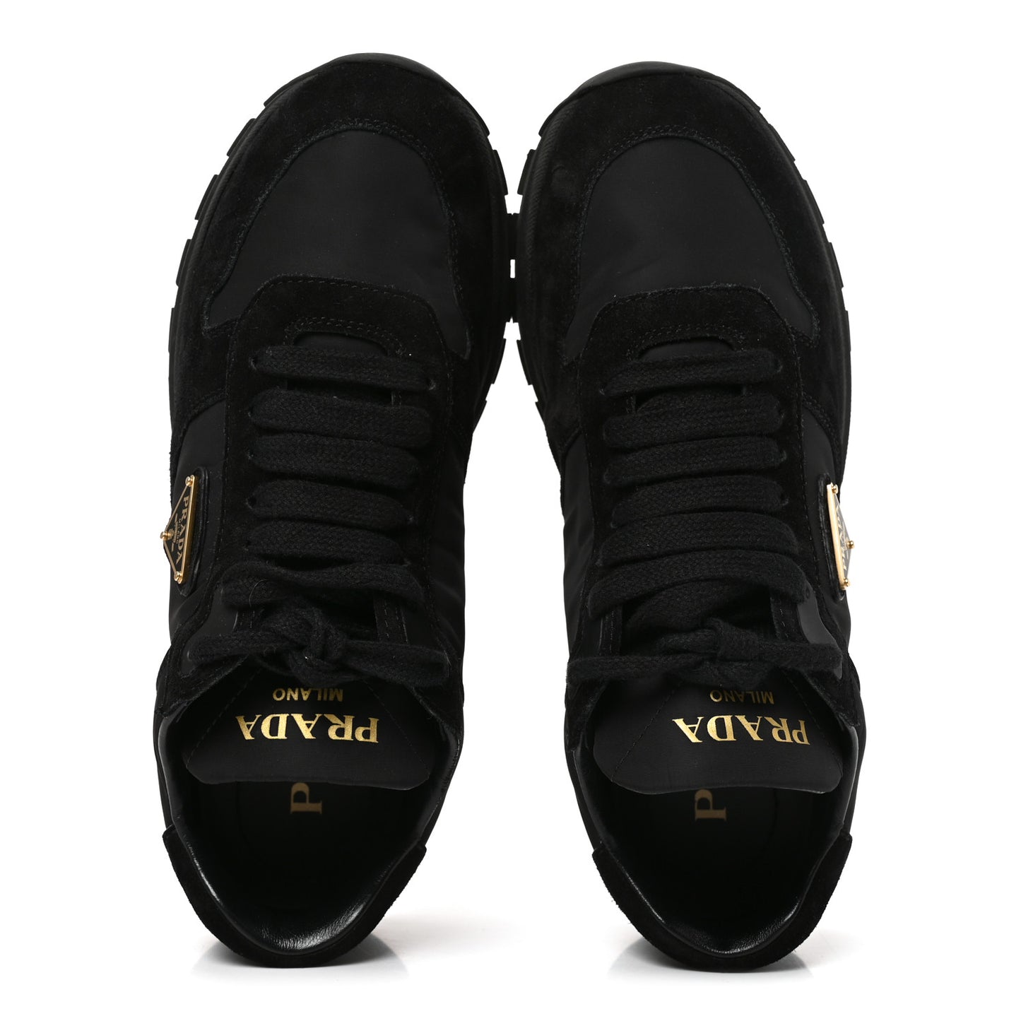 Re-Nylon Suede Metal Triangle Sneakers 38 Black