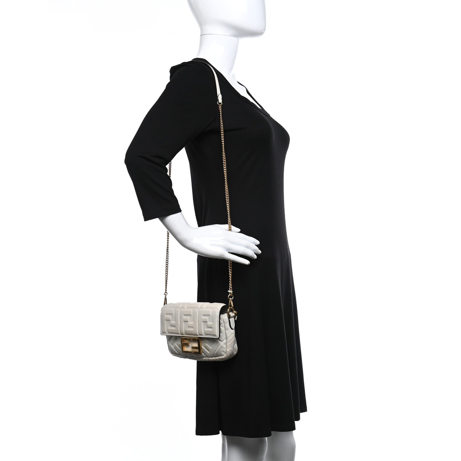 Fendi Nappa FF 1974 Embossed Mini Baguette White 2 of 16