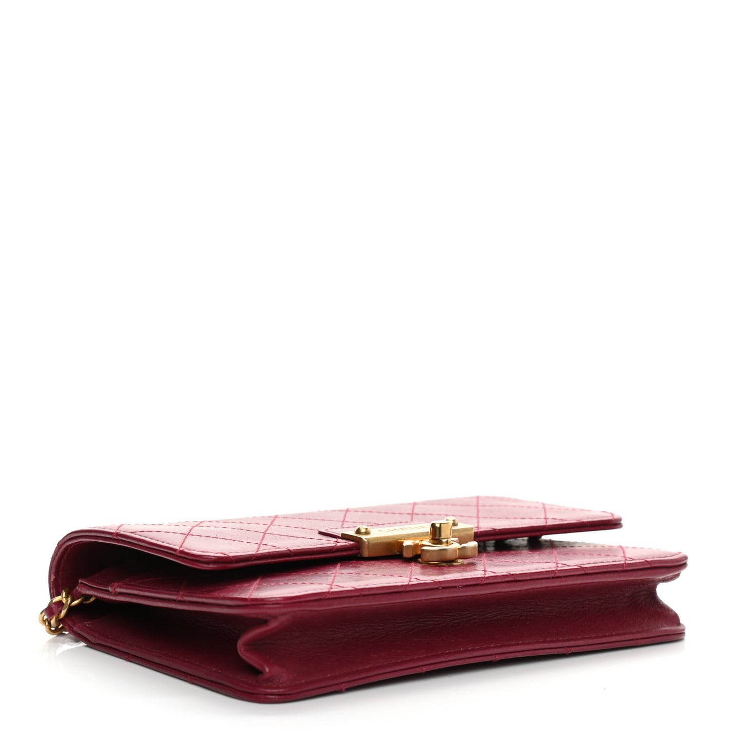 Goatskin Stitched Golden CC Wallet on Chain WOC Dark Red