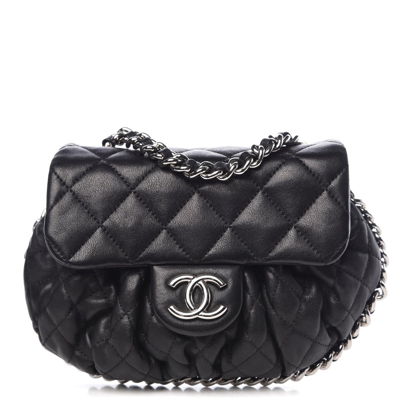 Washed Lambskin Quilted Mini Chain Around Flap Black