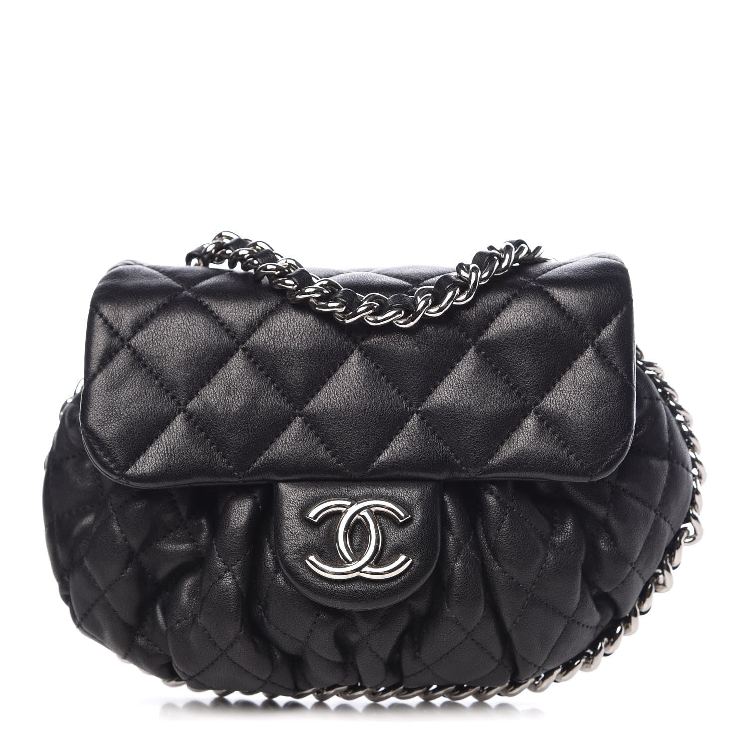 Chanel Washed Lambskin Quilted Mini Chain Around Flap Black 1 of 8