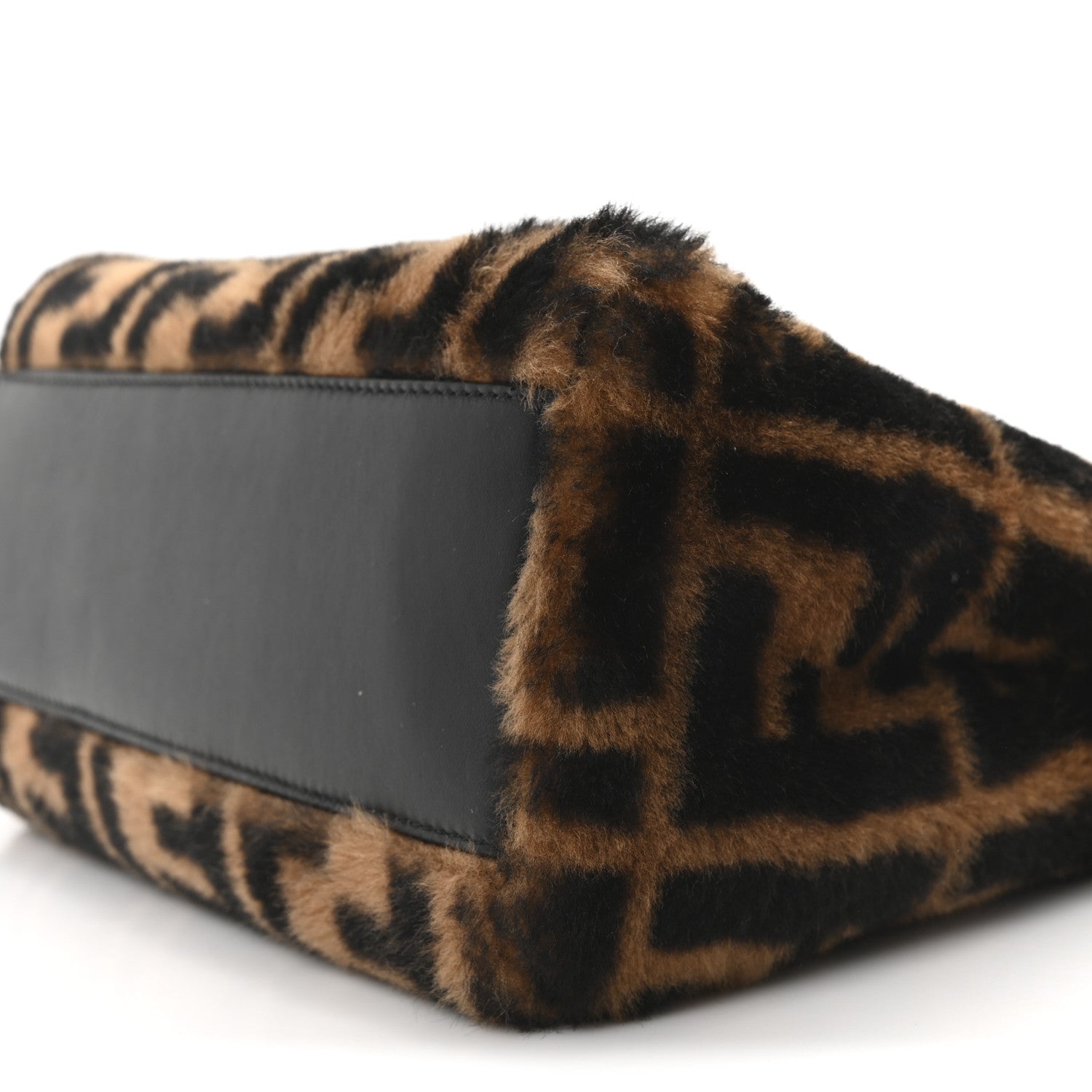 Fendi Shearling Nappa Macro FF 1974 Mini Peekaboo Iconic Satchel Tobacco Black 9 of 9